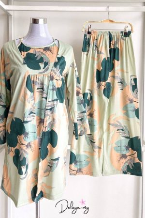 Pyjamas Robe 3-Piece Set Light Green Fleur (J17)