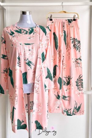 Pyjamas Robe 3-Piece Set Salmon Iris Flower (G17)