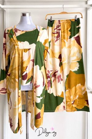 Pyjamas Robe 3-Piece Set Golden Yellow Gardenia (P17)