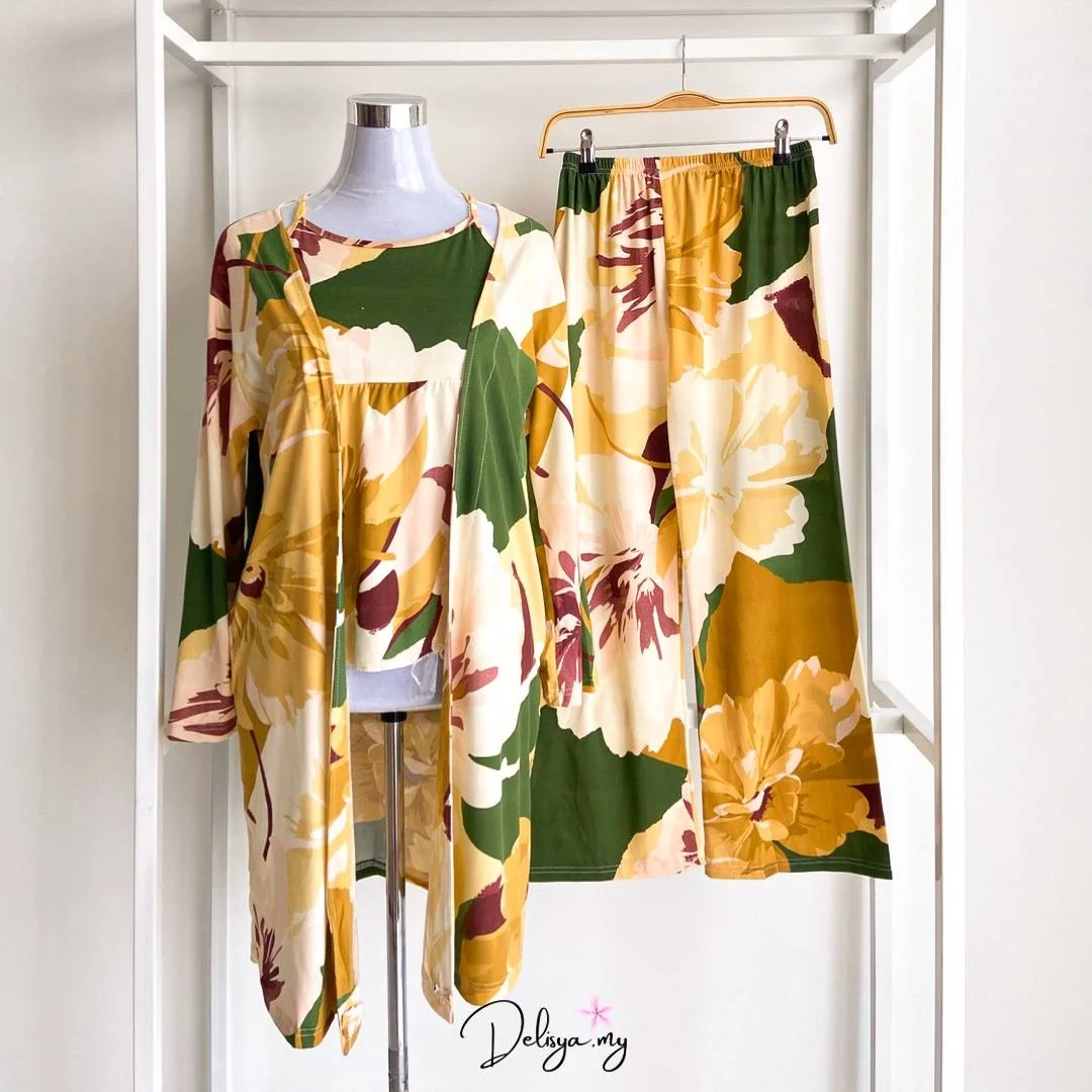 Pyjamas Robe 3-Piece Set Golden Yellow Gardenia (P17)