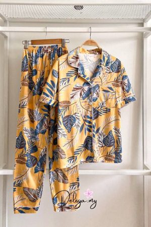 Pyjamas Short Sleeve Yellow Blue Grass (D25)
