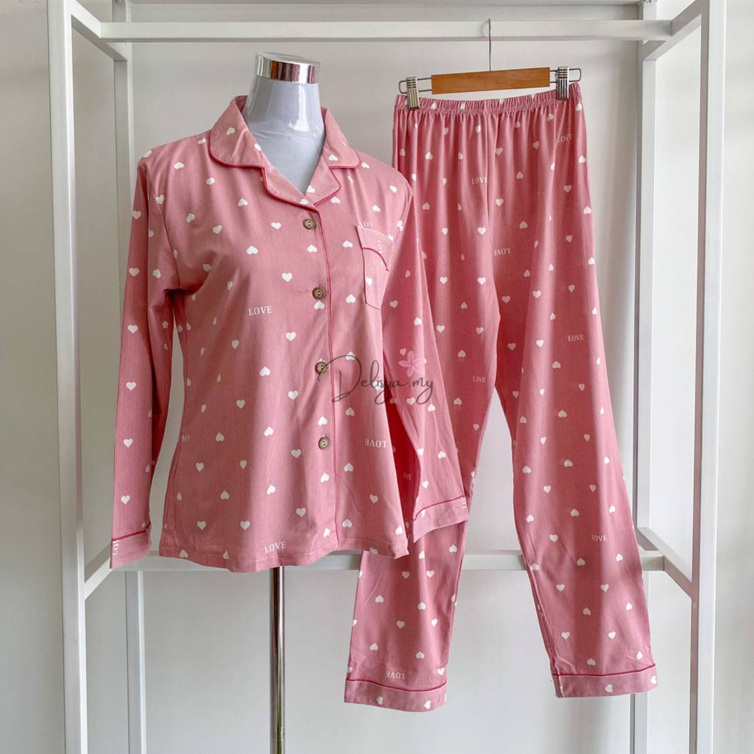 (Premium) Pyjamas Long Sleeve Pink Lovely (LS) – Comfy Nightwear