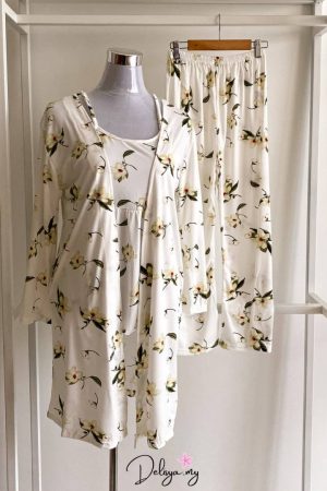 Pyjamas Robe 3-Piece Set White Orchid (M17)