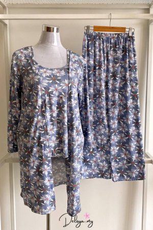 Pyjamas Robe 3-Piece Set Grey Daisy (B17)