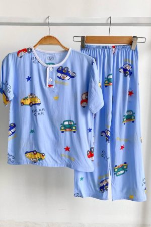 Short Sleve Kids Pyjamas Cute Car