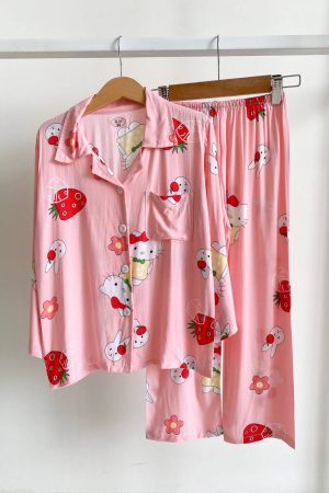 Short Sleeve Kids Pyjamas Kitty Strawberry