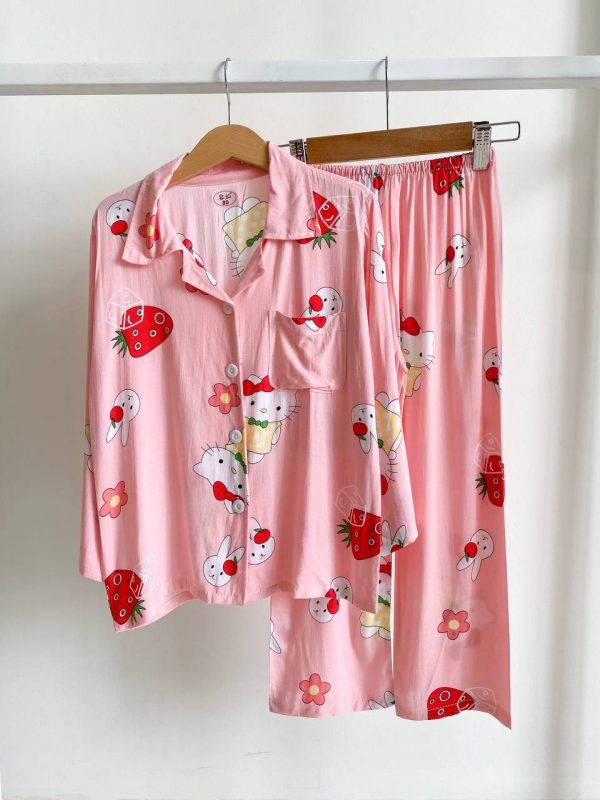 Short Sleeve Kids Pyjamas Kitty Strawberry