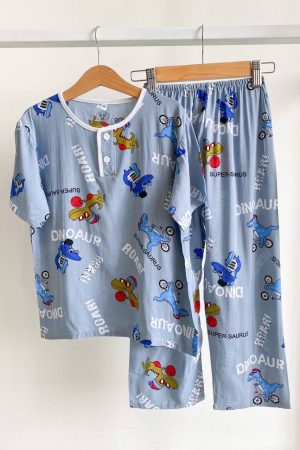 Short Sleeve Kids Pyjamas Dinosour