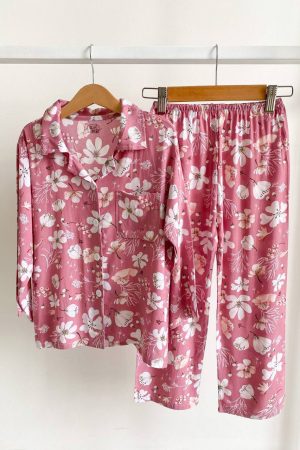 Short Sleeve Kids Pyjamas Dusty Pink Flower