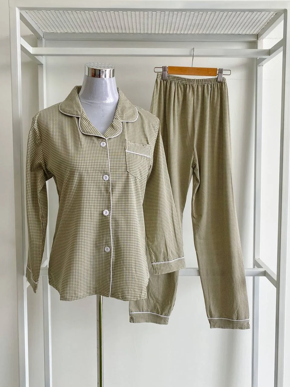 Pyjamas Long Sleeve Olive Gingham