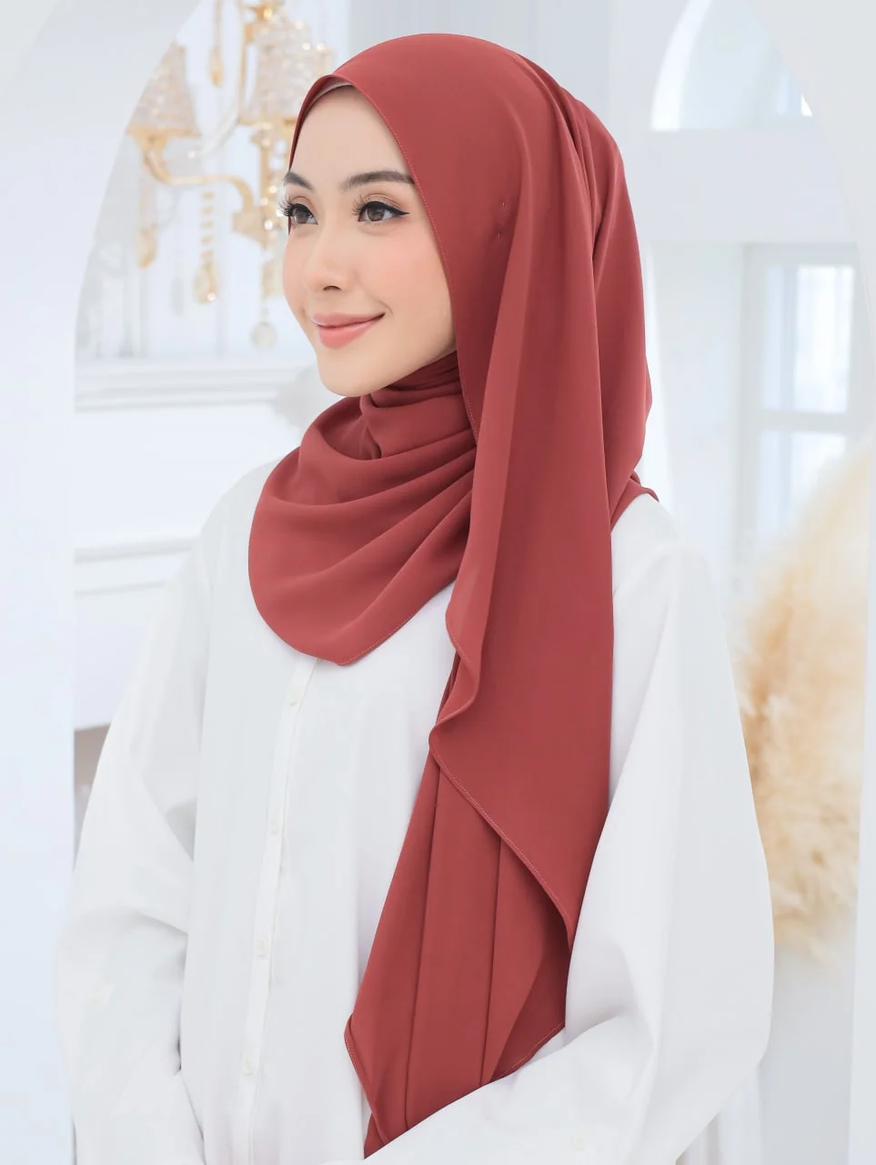Luna Shawl In Brick Red - Image 3