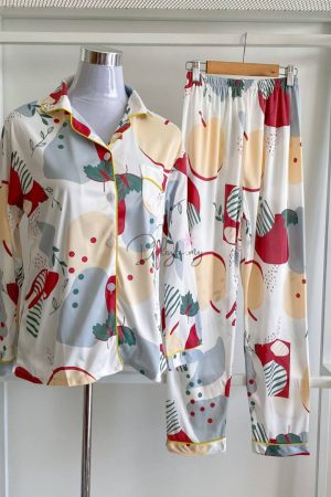Pyjamas Long Sleeve White Peach Fruit (C2)