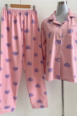 Pyjamas Long Sleeve Pink Purple Heart